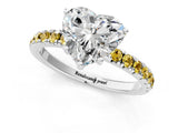 White gold Heart Cut Diamond Pave Band Solitaire Ring with Round with Yellow Sapphire side stone and Prong Setting_37