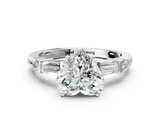 White gold Heart Cut Diamond Ring with Baguette Side Stones, Channel Set Band, and Four-Prong Setting_4