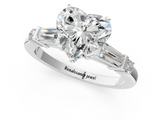 White gold Heart Cut Diamond Ring with Baguette Side Stones, Channel Set Band, and Four-Prong Setting_5