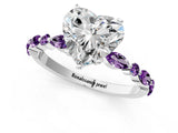 White gold Heart Cut Diamond Ring with Marquise and Round with Amethyst side stone Side Stones and Four-Prong Setting_13