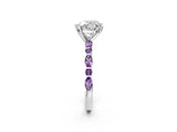 White gold Heart Cut Diamond Ring with Marquise and Round with Amethyst side stone Side Stones and Four-Prong Setting_14