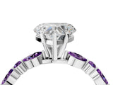 White gold Heart Cut Diamond Ring with Marquise and Round with Amethyst side stone Side Stones and Four-Prong Setting_16
