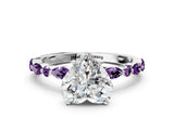 White gold Heart Cut Diamond Ring with Marquise and Round with Amethyst side stone Side Stones and Four-Prong Setting_24