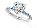White gold Heart Cut Diamond Ring with Marquise and Round with Aquamarine side stone Side Stones and Four-Prong Setting_25