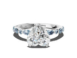 White gold Heart Cut Diamond Ring with Marquise and Round with Aquamarine side stone Side Stones and Four-Prong Setting_36