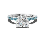 White gold Heart Cut Diamond Ring with Marquise and Round with Blue Topaz side stone Side Stones and Four-Prong Setting_36