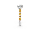 White gold Heart Cut Diamond Ring with Marquise and Round with Citrine side stone Side Stones and Four-Prong Setting_26