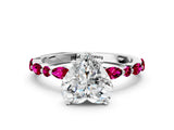 White gold Heart Cut Diamond Ring with Marquise and Round with Garnet side stone Side Stones and Four-Prong Setting_12