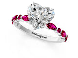 White gold Heart Cut Diamond Ring with Marquise and Round with Garnet side stone Side Stones and Four-Prong Setting_13