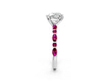 White gold Heart Cut Diamond Ring with Marquise and Round with Garnet side stone Side Stones and Four-Prong Setting_14