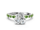 White gold Heart Cut Diamond Ring with Marquise and Round with Peridot side stone Side Stones and Four-Prong Setting