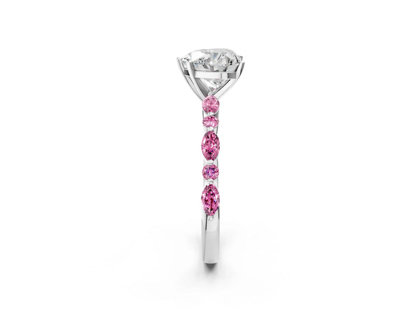 Sterling Silver Heart-Shaped Marquise Side Stone Engagement Ring Setting with Lab-Grown Pink Sapphire Side Stones