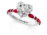 White gold Heart Cut Diamond Ring with Marquise and Round with Ruby side stone Side Stones and Four-Prong Setting_37