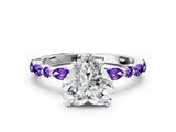 White gold Heart Cut Diamond Ring with Marquise and Round with Tanzanite side stone Side Stones and Four-Prong Setting_12