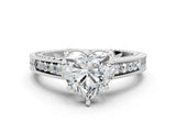 White gold Heart Cut Diamond Ring with Milgrain Pavé Band and Four-Prong Setting_38