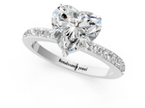 White gold Heart Cut Diamond Ring with Pavé Band and Four-Prong Setting_131