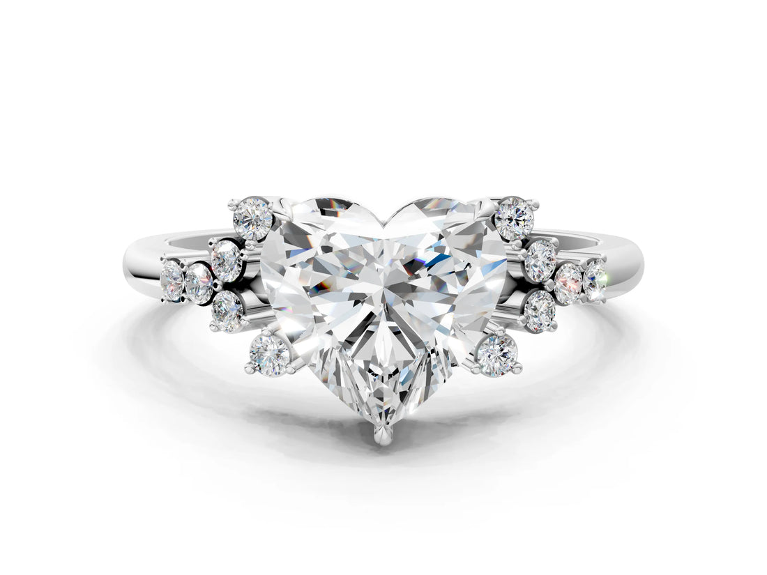 White gold Heart Cut Diamond Ring with Side Stones and Four-Prong Setting_113