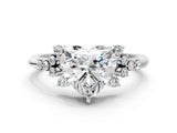 White gold Heart Cut Diamond Ring with Side Stones and Four-Prong Setting_113