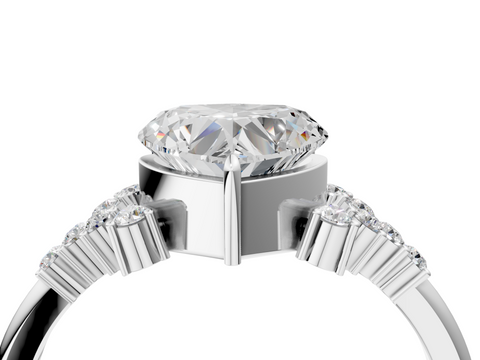 White gold Heart Cut Diamond Ring with Side Stones on a White Gold Band and Four-Prong Setting_59