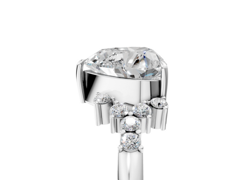 White gold Heart Cut Diamond Ring with Side Stones on a White Gold Band and Four-Prong Setting_60
