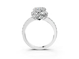White gold Heart Cut Diamond Scalloped Halo Engagement Ring with Round Shared Prong Band_15