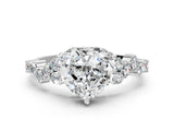 White gold Heart Cut Diamond Scattered Round Accent Ring with Prong Setting_18