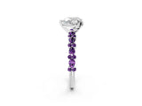 White gold Heart Cut Diamond Side Stone Solitaire Ring with Round with Amethyst side stone and Four-Prong Setting_14