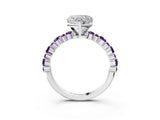 White gold Heart Cut Diamond Side Stone Solitaire Ring with Round with Amethyst side stone and Four-Prong Setting_15