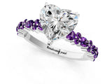 White gold Heart Cut Diamond Side Stone Solitaire Ring with Round with Amethyst side stone and Four-Prong Setting_1