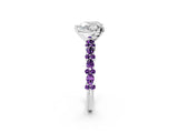 White gold Heart Cut Diamond Side Stone Solitaire Ring with Round with Amethyst side stone and Four-Prong Setting_2