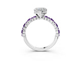 White gold Heart Cut Diamond Side Stone Solitaire Ring with Round with Amethyst side stone and Four-Prong Setting_3