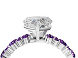 White gold Heart Cut Diamond Side Stone Solitaire Ring with Round with Amethyst side stone and Four-Prong Setting_4