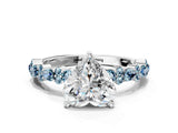 White gold Heart Cut Diamond Side Stone Solitaire Ring with Round with Aquamarine side stone and Four-Prong Setting_12