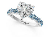 White gold Heart Cut Diamond Side Stone Solitaire Ring with Round with Aquamarine side stone and Four-Prong Setting_12