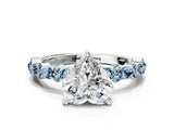 White gold Heart Cut Diamond Side Stone Solitaire Ring with Round with Aquamarine side stone and Four-Prong Setting_17