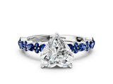 White gold Heart Cut Diamond Side Stone Solitaire Ring with Round with Blue Sapphire side stone and Four-Prong Setting_12