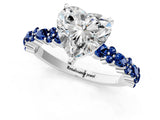 White gold Heart Cut Diamond Side Stone Solitaire Ring with Round with Blue Sapphire side stone and Four-Prong Setting_13