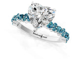 White gold Heart Cut Diamond Side Stone Solitaire Ring with Round with Blue Topaz side stone and Four-Prong Setting_1