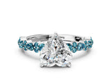 White gold Heart Cut Diamond Side Stone Solitaire Ring with Round with Blue Topaz side stone and Four-Prong Setting_12
