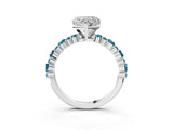 White gold Heart Cut Diamond Side Stone Solitaire Ring with Round with Blue Topaz side stone and Four-Prong Setting_3