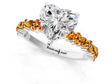 White gold Heart Cut Diamond Side Stone Solitaire Ring with Round with Citrine side stone and Four-Prong Setting_1