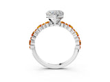 White gold Heart Cut Diamond Side Stone Solitaire Ring with Round with Citrine side stone and Four-Prong Setting_3
