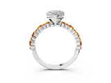 White gold Heart Cut Diamond Side Stone Solitaire Ring with Round with Citrine side stone and Four-Prong Setting_3
