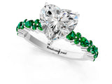 White gold Heart Cut Diamond Side Stone Solitaire Ring with Round with Emerald side stone and Four-Prong Setting_1