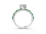 White gold Heart Cut Diamond Side Stone Solitaire Ring with Round with Emerald side stone and Four-Prong Setting_15