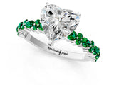 White gold Heart Cut Diamond Side Stone Solitaire Ring with Round with Emerald side stone and Four-Prong Setting_1