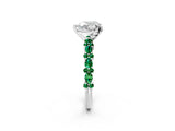 White gold Heart Cut Diamond Side Stone Solitaire Ring with Round with Emerald side stone and Four-Prong Setting_2
