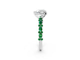 White gold Heart Cut Diamond Side Stone Solitaire Ring with Round with Emerald side stone and Four-Prong Setting_2