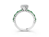 White gold Heart Cut Diamond Side Stone Solitaire Ring with Round with Emerald side stone and Four-Prong Setting_3