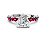 White gold Heart Cut Diamond Side Stone Solitaire Ring with Round with Garnet side stone and Four-Prong Setting_12